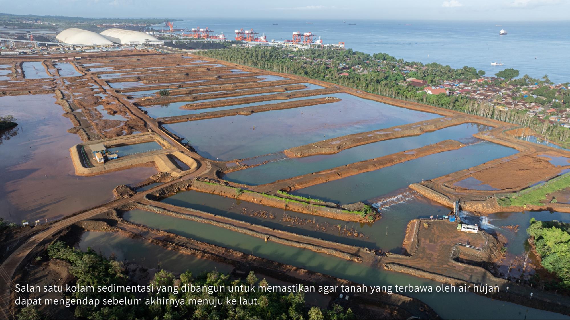 Gambar Aerial Kolam Sedimentasi Harita Nickel di Pulau Obi